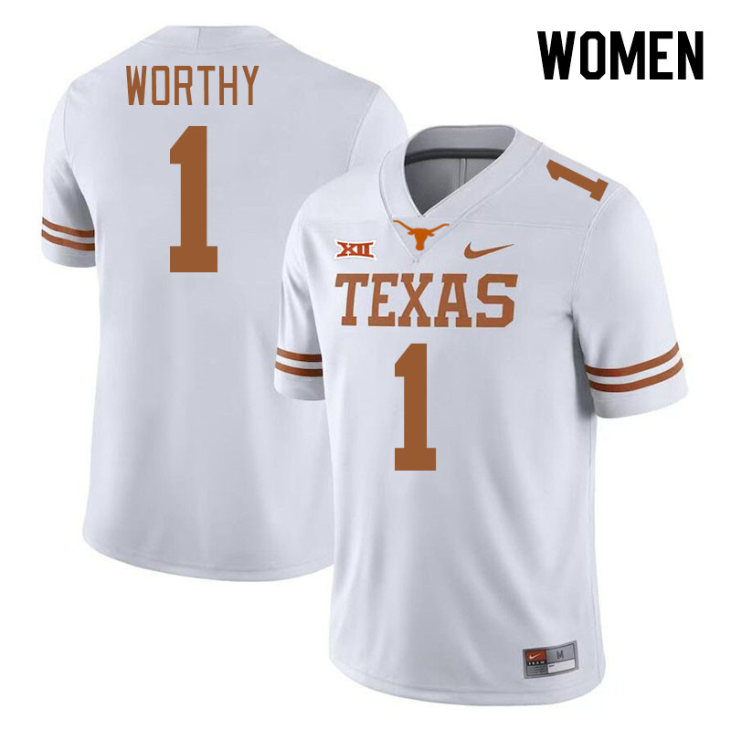 Women #1 Xavier Worthy Texas Longhorns 2023 College Football Jerseys Stitched-White